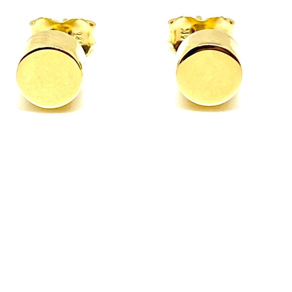 14K YELLOW GOLD 6MM STUD CYLINDER EARRINGS - Picture 3 of 6